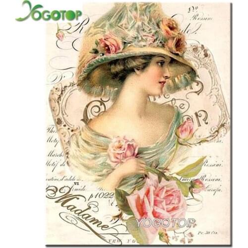 Diy Mosaic Diamond Painting Full Drill Cross Stitch Beautiful Girl and flower Diamond Embroidery Rhinestones decor gift YY1640