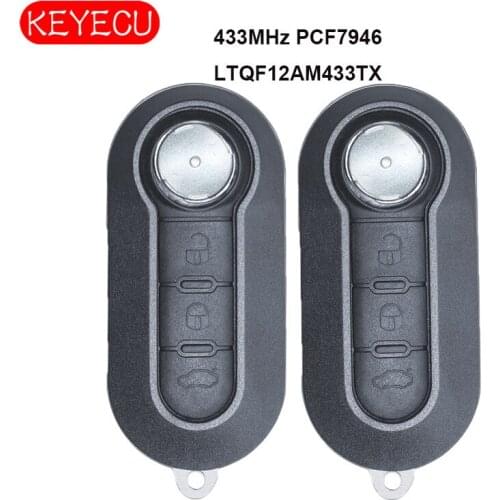 Keyecu 2PCS OEM Remote Key Fob 433MHz PCF7946 Replacement for Fiat 500 500L 2012-2015 FCC: LTQF12AM433T