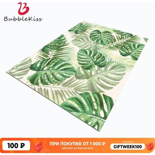 Bubble Kiss Nordic Style Green Leaf Pattern Bedroom Decor Carpet Non-Slip Polyester Carpet Home Customized Coffee Table Area Rug