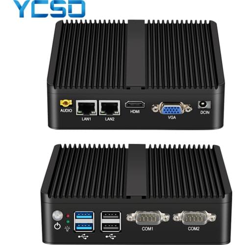 YCSD Fanless Mini PC Dual LAN Celeron J2900 J1900 WIFI USB Desktop Micro Htpc Nuc Ps Mini Computer 2*Gigabit LAN Windows 7 10