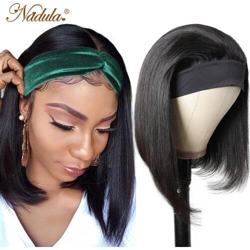 Nadula Straight Short Bob Wig Affordable Headband Bob Human Hair Wig Straight Hair Headband Wigs Band Elastic Human Hair Wig