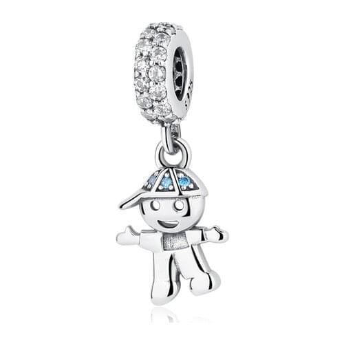 New Original 925 Sterling Silver Beads Boy with Hat Dangle Charm Blue Clear CZ Fit Pandora Bracelets Women DIY Jewelry Dropship