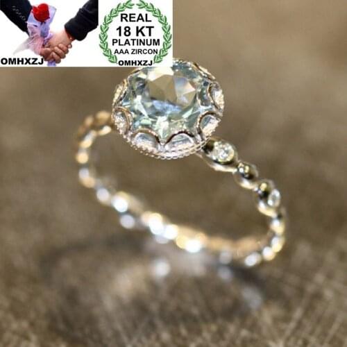 OMHXZJ Wholesale European Fashion Woman Girl Party Wedding Gift Round White AAA Zircon 18KT White Gold Ring RR617
