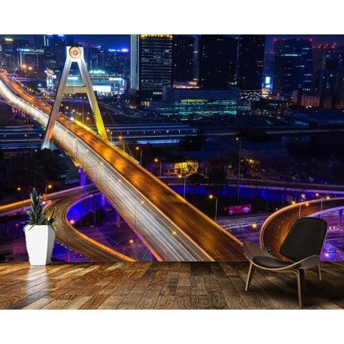 Papel de parede Overpass city building night view 3d wallpaper,living room tv wall bedroom wall papers home decor bar mural