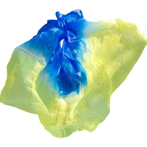 100% Silk Belly Dance Veil Belly Dance Shawl Scarf Royal blue+Yellow Belly Dance Practice Performance Silk Veils 250/270*114 cm