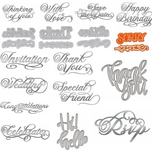 Invitation Thank You Mixed Words Metal Cutting Dies DIY Scrapbooking Crafts Card Album Embossing New Dies For 2019