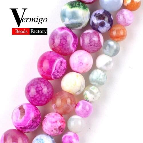 Multicolor Fire Agates Natural Round Stone Beads For Jewelry Making DIY Necklace Bracelet 6-10mm Spacer Loose Beads 15"