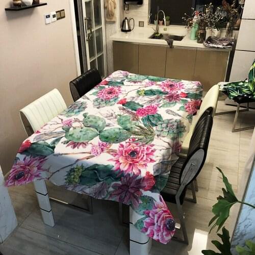 Cactus Cartoon Painting Tablecloth Oilproof Waterproof Rectangular Table Cloth Warm Home Practical Tablecloth for Dinner Party