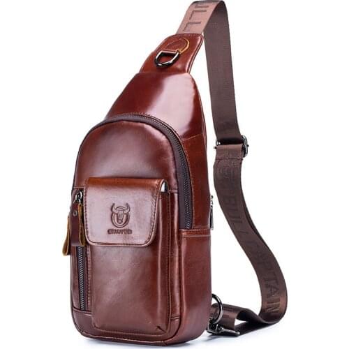 BULLCAPTAIN Casual Chest Bag Genuine Leather Mens Messenger Shoulder Bag Fashion Multifunctional Music Handbags For Males