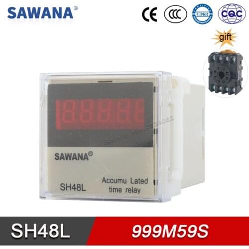 LED Digital timer Electronic cumulative timer AC 110V 380V 220VAC 999m59s 9999.9H SH48L with base Accumu Lated Time Relays
