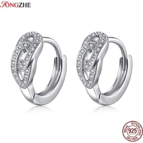 TONGZHE 2018 High Quality Women Earrings Sterling Sliver 925 CZ Crown Shape Circle Earrings Jewelry Hoop Earring Bijoux&30