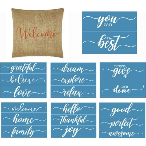 English Words Self-Adhesive Silk Screen Printing Stencil Reusable Sign Mesh Transfers for DIY Pillow T-Shirts Home Decor