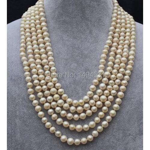 Wholesale Pearl Jewelry ,White Color 100 Inches Long AA 7-8MM Natural Freshwater Pearl Necklace Handmade - Free Shipping
