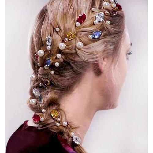 8 Pcs/Set Pearls Hair Pins Clips Rhinestone Wedding Hair Accessories For Women Tiaras Barrettes Hair Stick Hair Jewelry