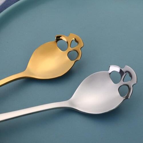 4 Colors 304 Stainless Steel Coffee Spoon Skull Ice Spoon For Ice Cream Creative Tea-spoon Tableware Kitchen Accessories