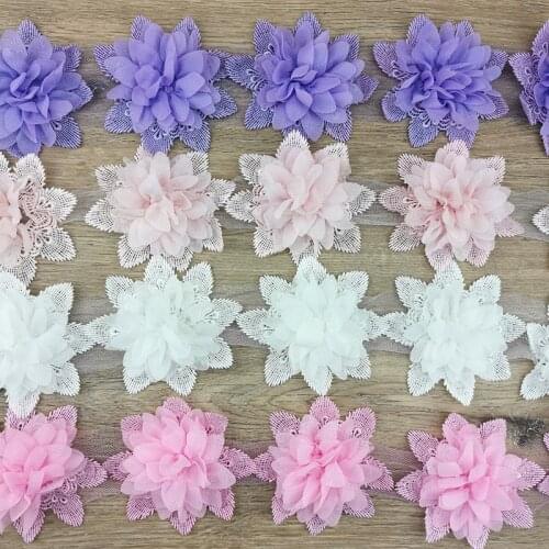 5 Flowers/roll) 4 Colors Lace Fabric Chiffon Flowers Home Decoration Handmade DIY Clothing Accessories Crafts 10cm Width