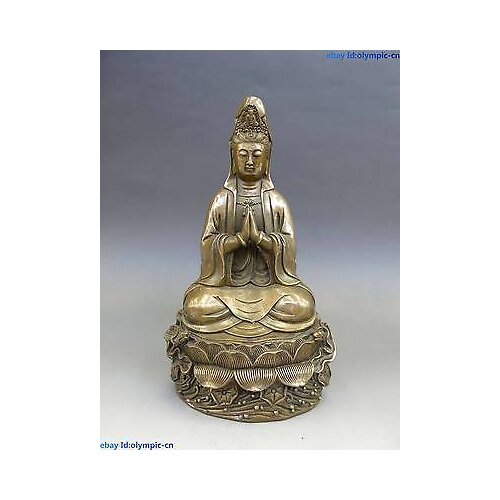 9" China brass copper Buddhism Kwan-yin buddha Guanyin Sculpture Statue