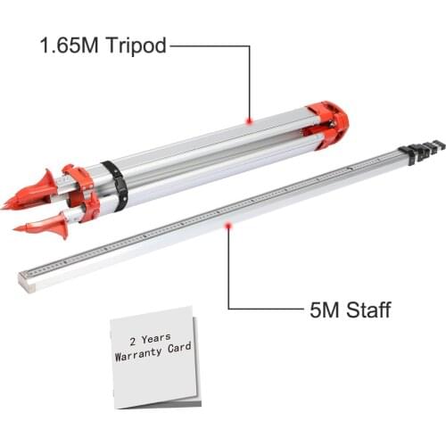 1.65M Aluminum Tripod+5M 5 Section Dumpy Laser Level Staff for Rotary Laser Level
