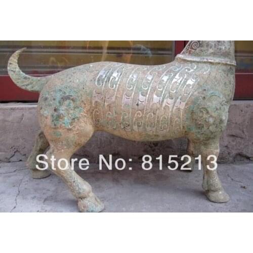 Bi00702 21"Chinese Folk classical Art bronze Copper silver-gilt Animal goat sheep Statue