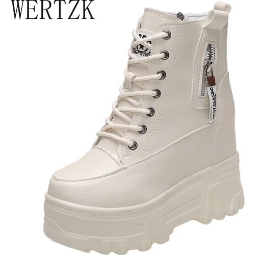 New Woman Platform Ankle Boots Winter Chunky Sneakers Warm Casual Vulcanized Shoes 10CM High Top Leather Short Boots Women Mujer