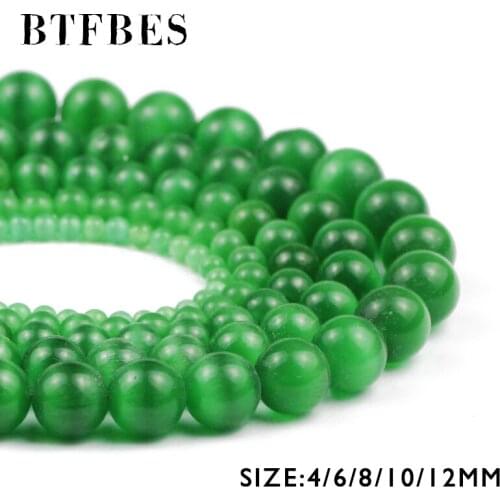 BTFBES Smooth Dark green Round Cats Eye Stone Natural Opal Loose beads DIY Fashion Bracelets necklace for Jewelry making