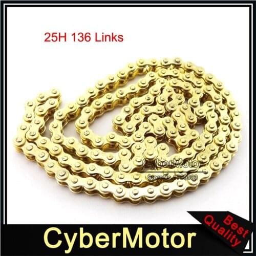 Gold 25H Sprocket Chain 136 Links For 2 Stroke 47cc 49cc Engine Mini Moto Dirt ATV Quad 4 Wheeler Pocket Bike Go Kart Minimoto