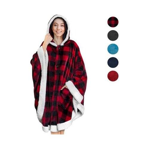 Fleece Blanket Hoodie Cloak Super Soft Microfiber Plush Wearable Blanket Sweatshirt Solid Winter Warm Cloak Blanket Outwears
