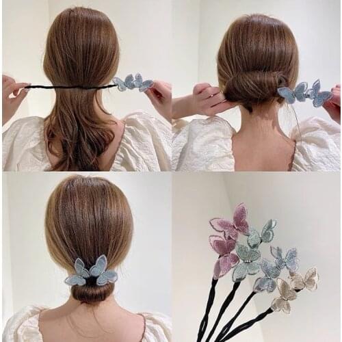 2021 Butterfly Headwear Lazy Fluffy Fashion Ball Head Hair Tools Lace Plush Wave Point Hair Accessories Solid Color Decoration