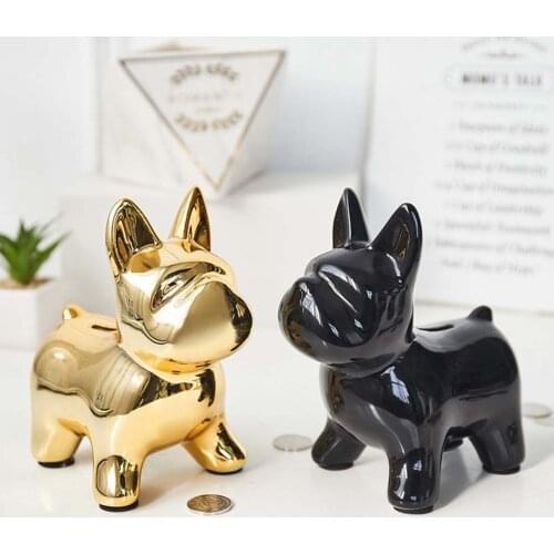 1pc Dog Shape Piggy Bank Ceramic Coin Bank Money Saving Bank Desktop Ornaments Decor (White)