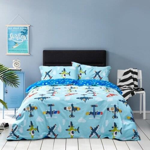Boys blue Bedding set 100% cotton airplane duvet cover set 3 or 4pcs/set bed linens kids children shark bedclothes girls bed set