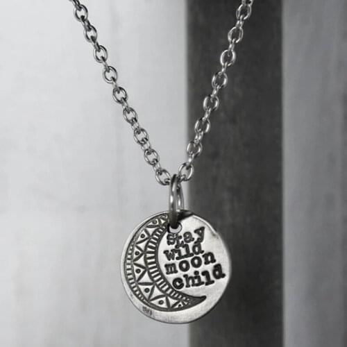 Creative Retro Coin Pendant Moon Letter Silver Color Necklace Womens Holiday Party Fashion Jewelry Gift