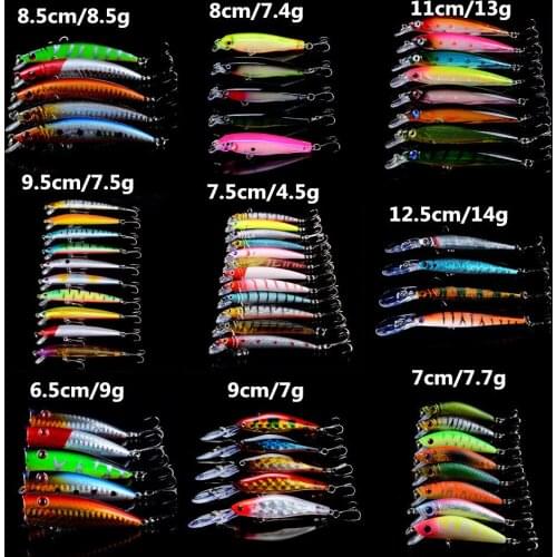 LINGYUE 62pcs/lot Fishing Lures Mixed Minnow lure and Topwater Popper bait High Quality Artificial Wobbler Fishing Tackle