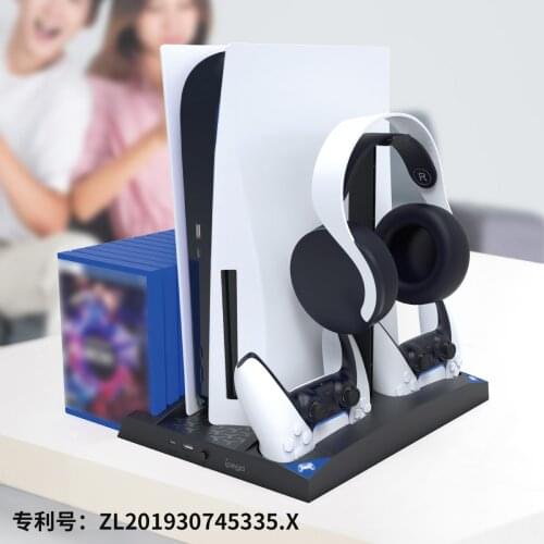 For PS5 Multi-function Charging Dock Cooling Fan Base for PS5 Gamepad Controller Fast Charging Disc Storage Rack Bracket