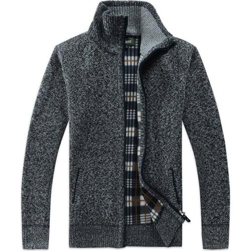 Pull homme marque 2020 Autumn Winter New Mens Jacket Slim Fit Stand Collar Zipper Jacket Men Solid Thick Warm Jacket Men 3XL