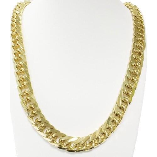 Tiasri 14mm Necklaces for Men Women Gold Color Stainless Steel Curb Cuban Chains Mens Necklace Jewelry Hip-hop Style Wholesale