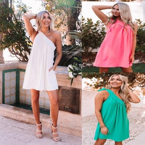 Sexy Mini Backless Dress Women Summer Lace Up One Shoulder Short Dresses Female Sleeveless Wrap Loose Dress Streetwear Vestidos