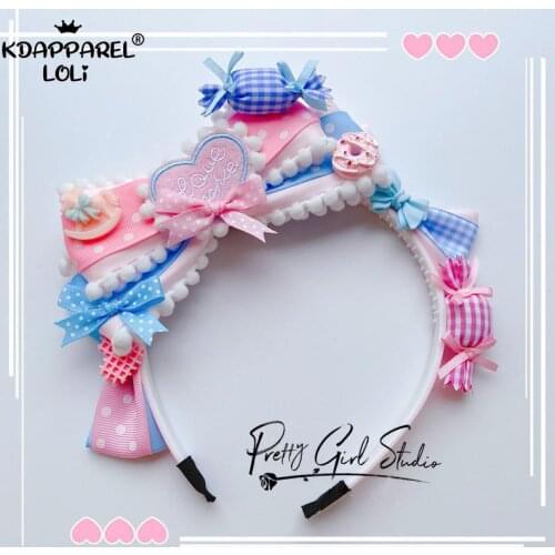 Sweet Women Lolita Accessories Headband Bear Ears KC Sweetheart Ribbons Cute Girls Teens Hairbands Cosplay Party Multicolor New
