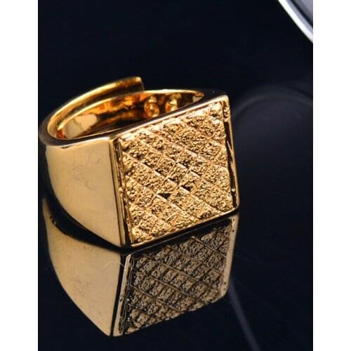 KIOOZOL Luxury Pure Copper Free Size Ring Gold Geometric Pattern Ring For Men Fashion Jewelry Accessories 630 KO2