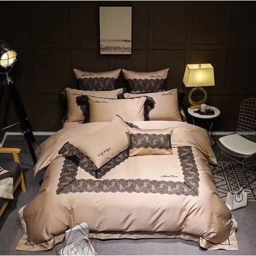 Luxury black Lace 100S Egyptian cotton Royal Bedding sets Queen King size Duvet cover Bed sheet set Pillowcase 4pcs golden
