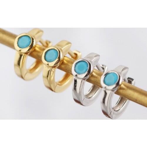 925 Sterling Silver Ear Buckle Turquoise Little Huggies Hoop Earrings for Women Europe and America Minimalist Jewelry Earrings