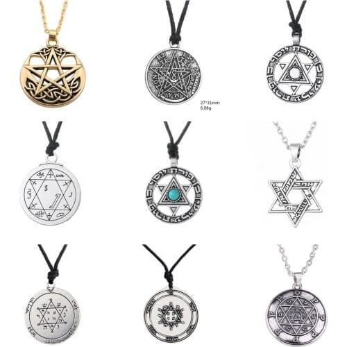 SKYRIM Vintage Wicca Tetragrammaton Pentagram Pentacle Pendant Necklace Solomon Talisman Amulet Supernatural Necklaces for Men