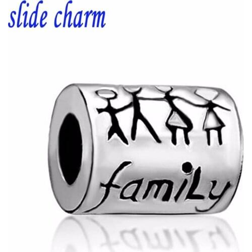 Slide charm Free shipping FAMILY beads fit Pandora charm bracelet hand jewelry accessories Christmas gift