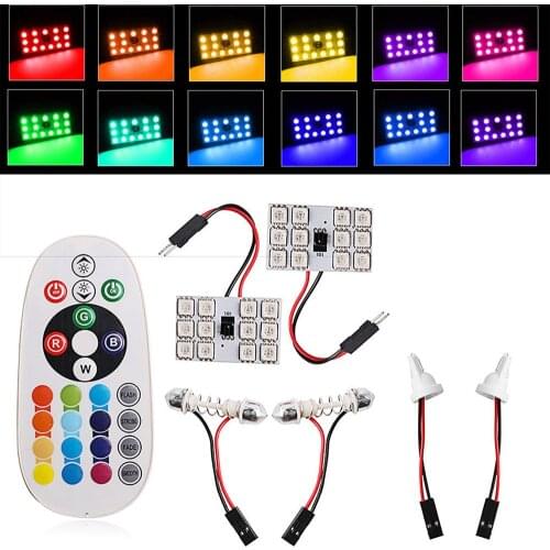 T10 5050 SMD 16 Color RGB 12 LED Panel Car Auto Interior Reading Map Lamp Bulb Light Dome Festoon Remote Controller Flash Strobe