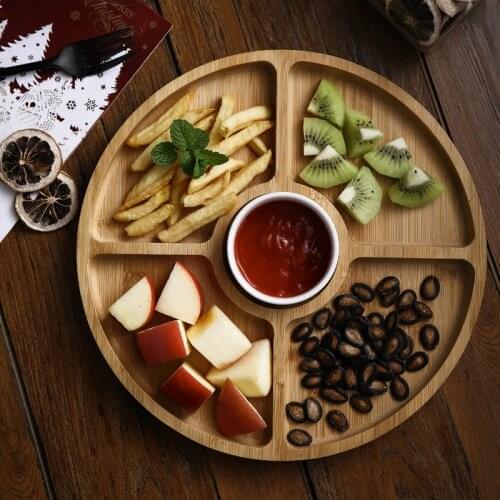 Bamboo and wood fruit plate creative division grid dried fruit fruit plate melon seed snack storage box ceramic plate WF9172