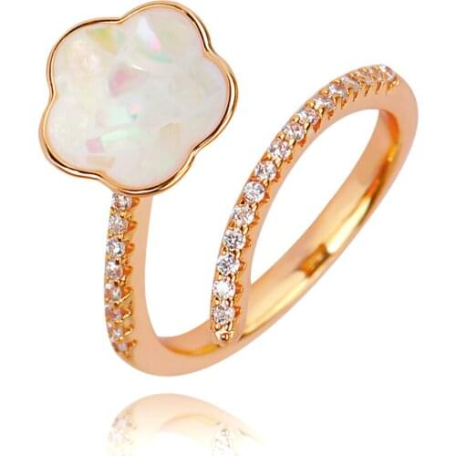 TIRIM Trendy Flower Cubic Zirconia Finger Rings for Women Abalone Shell Open Ring Fashion Jewelry Gifts кольцо женско