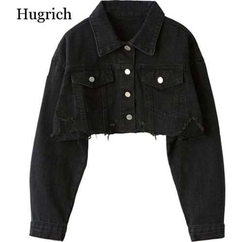 2021 Autumn Women Denim Jacket Long Sleeve Fashion Streetwear Casual Loose Outwear Short Ripped Jeans Coat