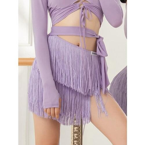 2021 Hot Sale Latin Dance Skirt Women Practice Dance Wear Black Dense Tassel Skirt Chacha Samba Rumba Dance Fringe Skirt BL7027