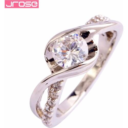JROSE Wholesale Shiny Round Cut White Cubic Zircon Silver Ring Size 6 7 8 9 10 Pretty Fashion Women Jewelry Wedding Gift