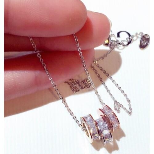 Hot Sale 3 Colors Super Shine Exquisite CZ Circle Necklace for Women AAA Bling Cubic Zircon Temperament Clavicle Chain Jewelry