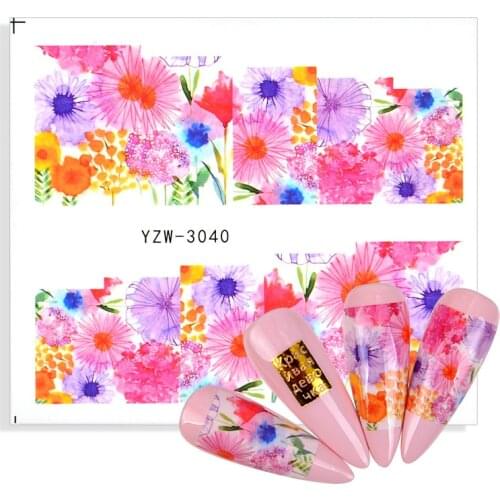 1pcs Summer New Leaf Flowers Water Nail Decals Stickers Abstract Floral Sliders Manicure Nail Art Decorations for Summer